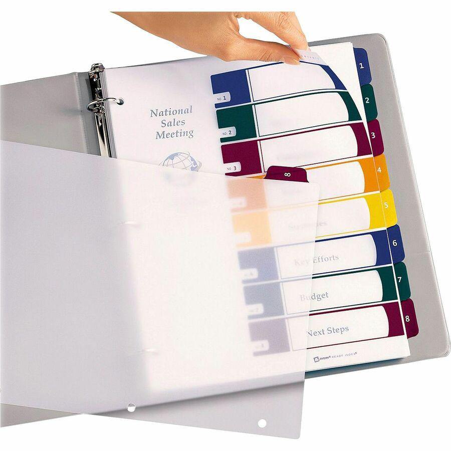Avery&reg; Ready Index Customizable TOC Binder Dividers - 8 x Divider(s) - 8 Tab(s) - 1-8 - 8 Tab(s)/Set - 8.5" Divider Width x 11" Divider Length - 3 Hole Punched - Clear Plastic Divider - Multicolor. Picture 2