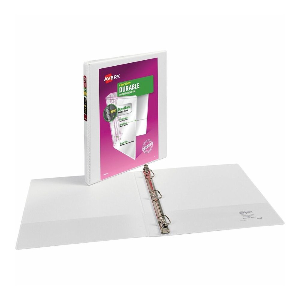Avery Durable View 3 Ring Binder, 0.5" Slant Rings, 1 White Binder - Avery&reg; Durable View 3 Ring Binder, 0.5" Slant Rings, 1 White Binder (17002). Picture 4