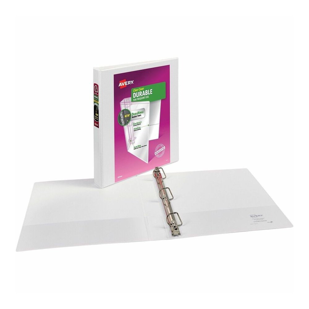 Avery&reg; Durable View 3 Ring Binder - 1" Binder Capacity - Letter - 8 1/2" x 11" Sheet Size - 220 Sheet Capacity - 250 Ring - Fastener: Slant Ring - Pocket: 2, Internal - Polypropylene - White - Rec. Picture 4