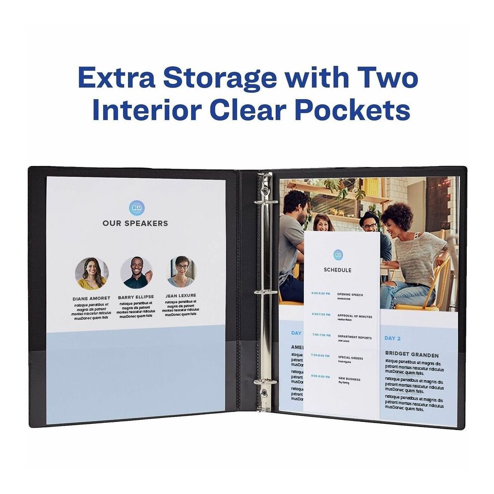 Avery&reg; Showcase Economy View Binder - 1/2" Binder Capacity - Letter - 8 1/2" x 11" Sheet Size - 100 Sheet Capacity - 3 Ring - Fastener: Round Ring - Pocket: 2, Inside Front & Back - White - Clear . Picture 5