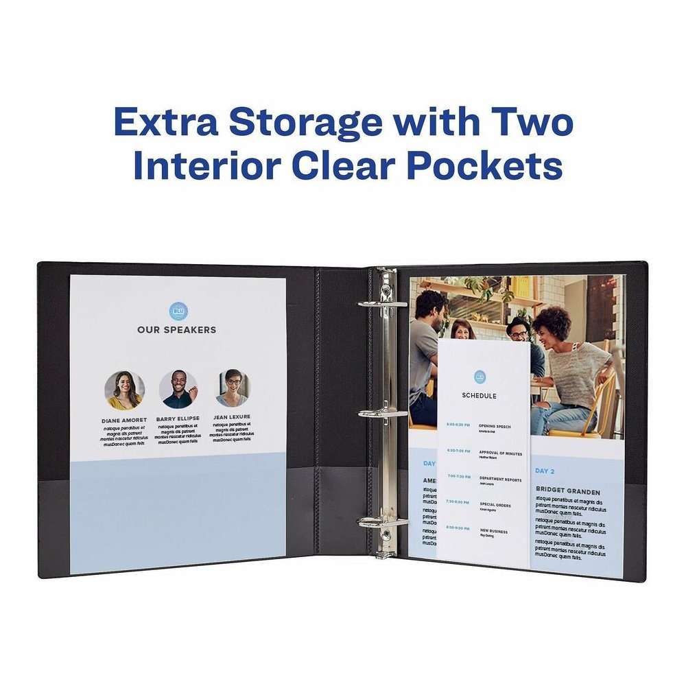 Avery&reg; Showcase Economy View Binder - 1 1/2" Binder Capacity - Letter - 8 1/2" x 11" Sheet Size - 275 Sheet Capacity - 3 Ring - Fastener: Round Ring - Pocket: 2, Inside Front & Back - White - Clea. Picture 5