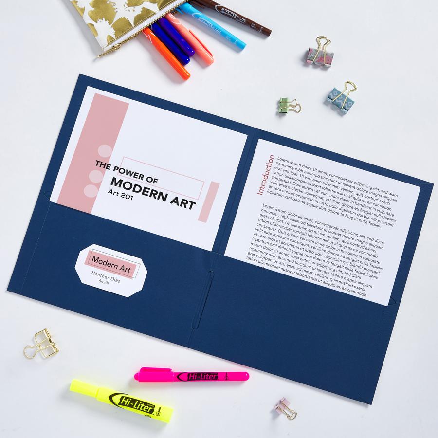 Avery&reg; Letter Pocket Folder - 8 1/2" x 11" - 40 Sheet Capacity - 2 Internal Pocket(s) - Embossed Paper - Dark Blue - 25 / Box. Picture 5