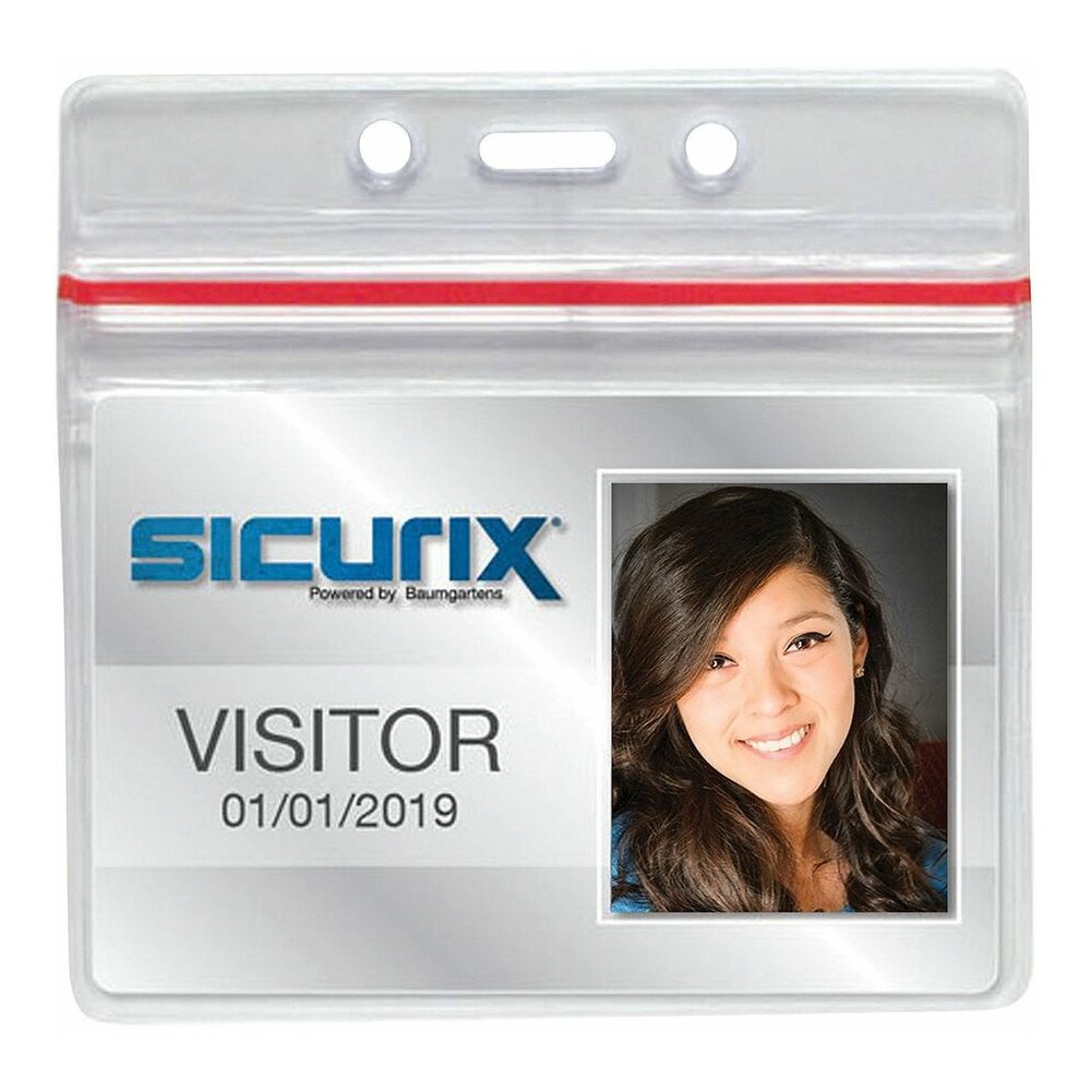 SICURIX Badge Holder - Support 3.75" x 2.62" Media - Horizontal - Vinyl - Clear - Zipper Lock - 50 / Pack. Picture 4