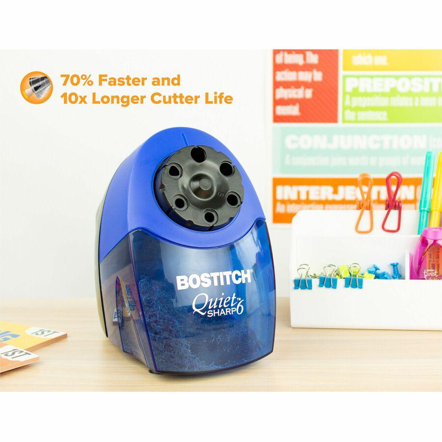 Bostitch QuietSharp 6 Heavy Duty Classroom Electric Pencil Sharpener - Desktop - 6 Hole(s) - 7.5" Height x 5" Width x 9" Depth - Black, Blue - 1 Each. Picture 2