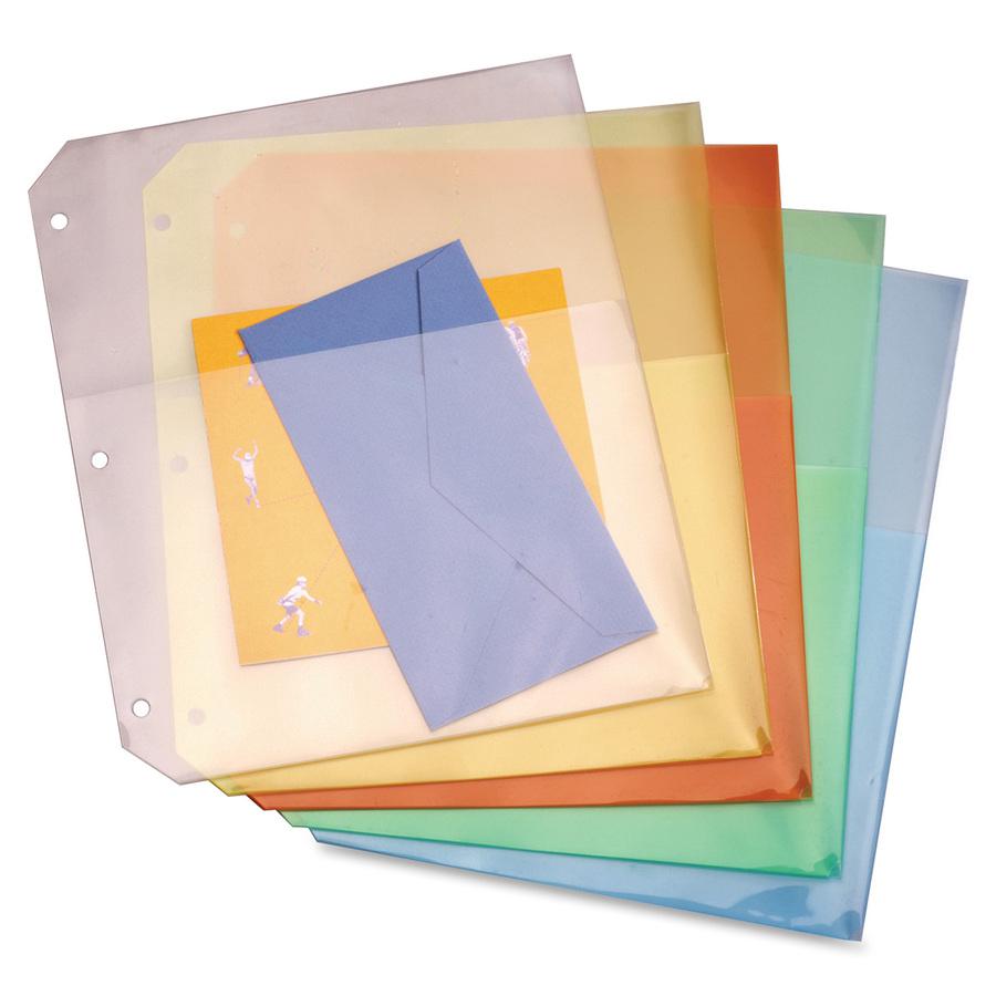 Cardinal&reg; Ring Binder Poly Pockets - 11.3" Height x 0.4" Width x 9.8" Length - 40 x Sheet Capacity - For Letter 8 1/2" x 11" Sheet - Ring Binder - Assorted - Polypropylene - 5 / Pack. Picture 2