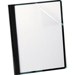 Oxford Letter No Report Cover - 8 1/2" x 11" - 100 Sheets Capacity - 3 x Tang Fastener - 1/2" for Folder - Leatherette - Black, Clear - 25 / Box. Picture 5
