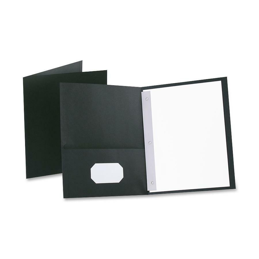 Oxford Letter Recycled Pocket Folder - 8 1/2" x 11" - 3 Fastener - 1/2" for Folder - 2 Inside Front & Back Pocket - Leatherette - Dark Blue - Tear Resistant - 10% Recycled - 25 / Box. Picture 2