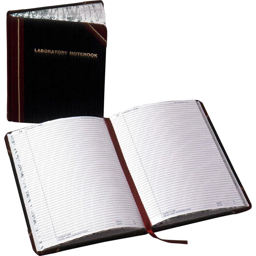 Boorum & Pease Boorum Laboratory Record Notebooks - 300 Sheets - Thread Sewn - 10 3/8" x 8 1/8" - White Paper - Black, Red Cover - Hard Cover, Acid-free, Water Proof, Ribbon Marker, Table of Contents . Picture 3