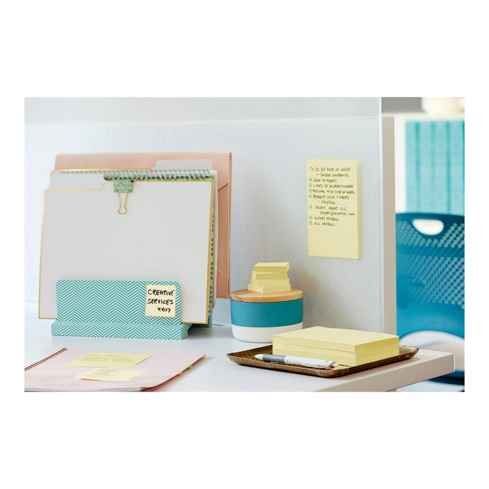 Post-it&reg; Notes Value Pack - 100 - 3" Flag/Note Width x 5" Flag/Note Length - Rectangle - Unruled - Canary - Self-adhesive - 24 / Pack. Picture 3