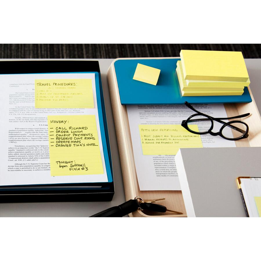 Post-it&reg; Greener Notes - 1200 - 3" Flag/Note Width x 5" Flag/Note Length - Rectangle - 100 Sheets per Pad - Unruled - Canary Yellow - Paper - Self-adhesive, Repositionable - Recycled - 1 Pack. Picture 2
