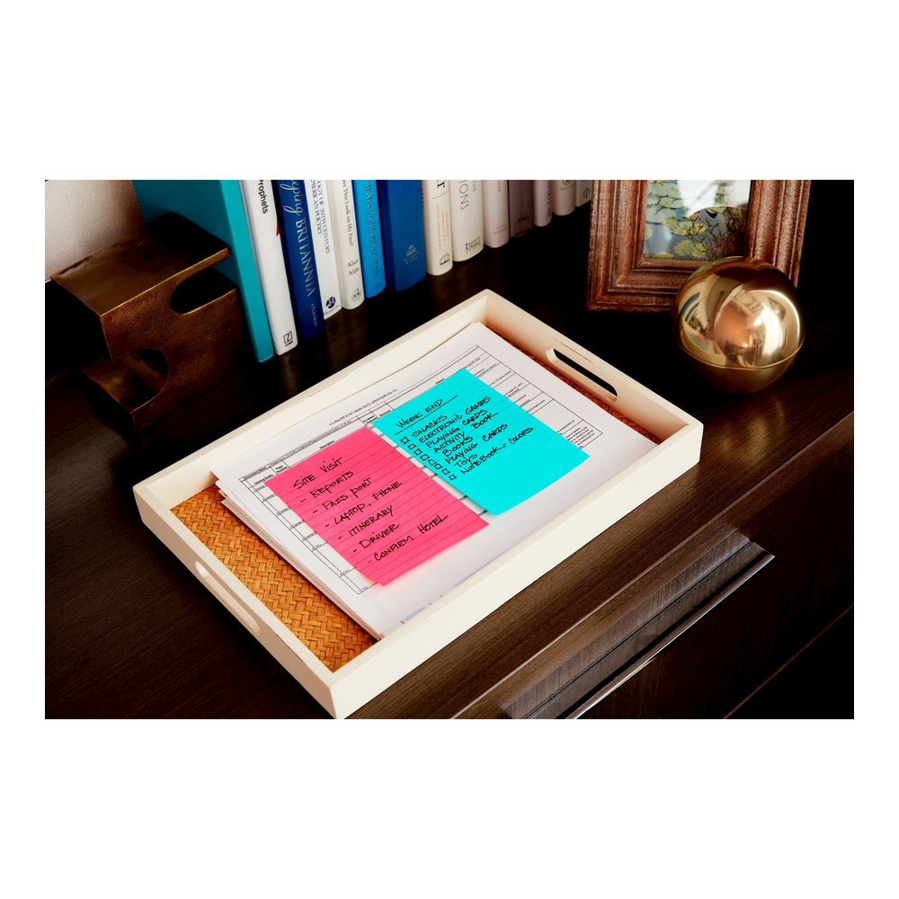 Post-it&reg; Lined Notes - Poptimistic Color Collection - 300 - 4" Flag/Note Width x 6" Flag/Note Length - Rectangle - 100 Sheets per Pad - Ruled - Power Pink, Neon Green, Aqua - Paper - Self-adhesive. Picture 3