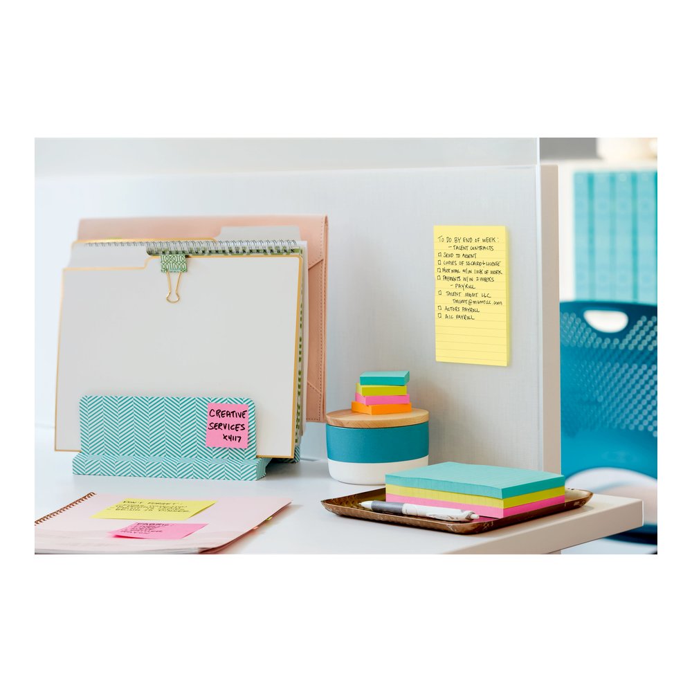Post-it&reg; Notes Original Lined Notepads - 100 - 4" Flag/Note Width x 6" Flag/Note Length - Rectangle - 100 Sheets per Pad - Ruled - Canary Yellow - Paper - Self-adhesive, Repositionable - 12 / Pack. Picture 2
