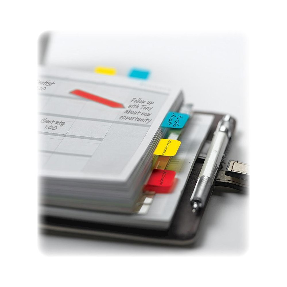 Post-it&reg; Durable Tabs - Write-on Tab(s) - 0.98" Tab Height x 1" Tab Width - Self-adhesive, Removable - Red, Yellow, Blue, Neon Tab(s)No - Wear Resistant, Tear Resistant, Durable, Writable, Reposit. Picture 5