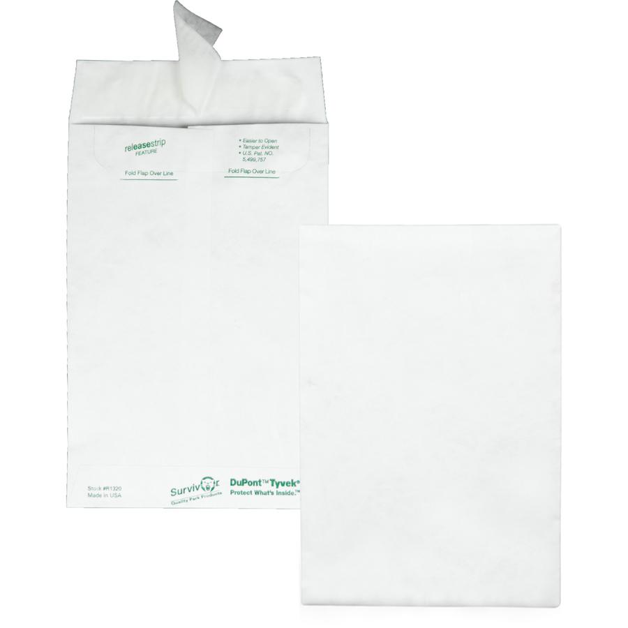 Survivor&reg; 6 x 9 Catalog Mailers with Self-Seal Closure - Catalog - #1 - 6" Width x 9" Length - 14 lb - Peel & Seal - White - Tyvek - 100 / Box. Picture 8