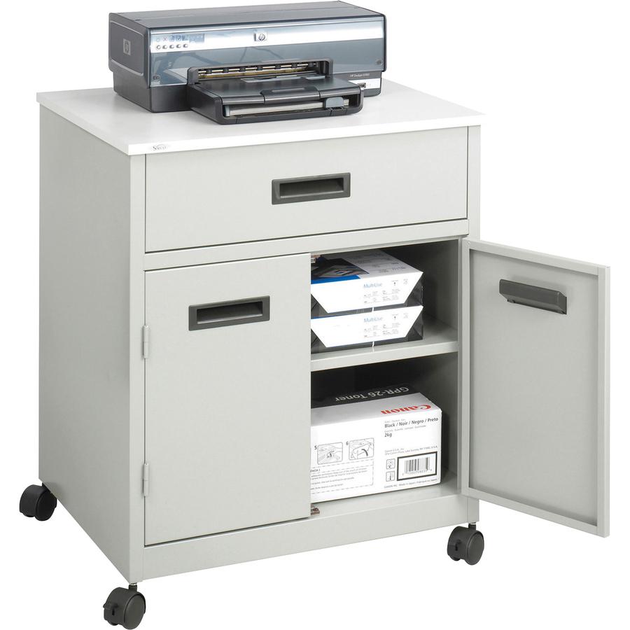 Safco Steel Mobile Machine Stand with Drawer - 200 lb Load Capacity - 2 x Shelf(ves) - Hinged Door - 29.75" Height x 25" Width x 20" Depth - Floor - Laminate, Powder Coated - Steel - Gray. Picture 5