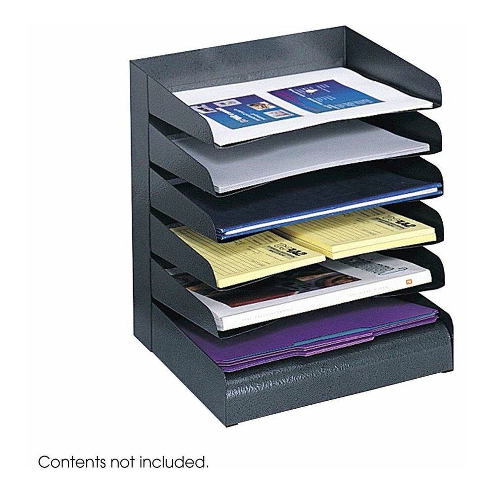 Safco Slanted Shelves Steel Desk Tray Sorter - 6 Tier(s) - Desktop - Durable - Powder Coated - Black - Steel - 1 Each. Picture 2