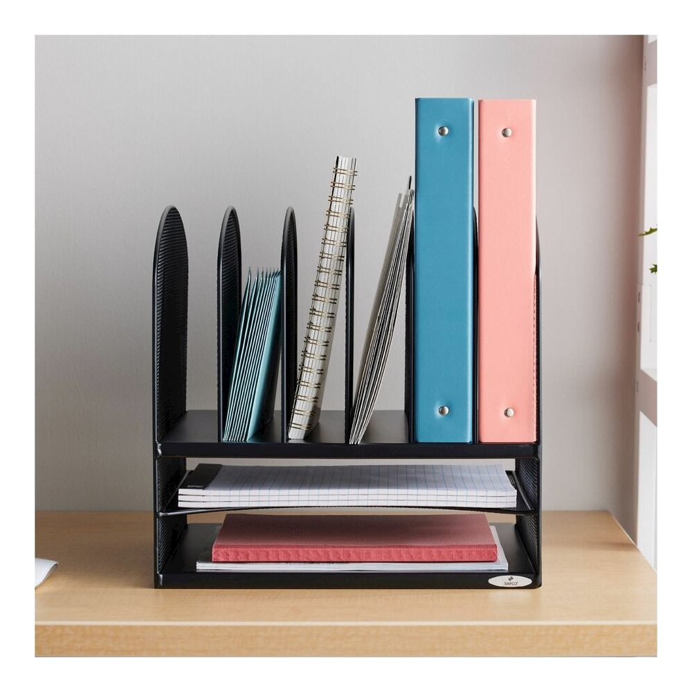 Safco Onyx 2 Horizontal/6 Upright Desk Organizer - 8 Compartment(s) - 13" Height x 13.25" Width x 11.50" Depth - Desktop - Black - Steel - 1 Each. Picture 9