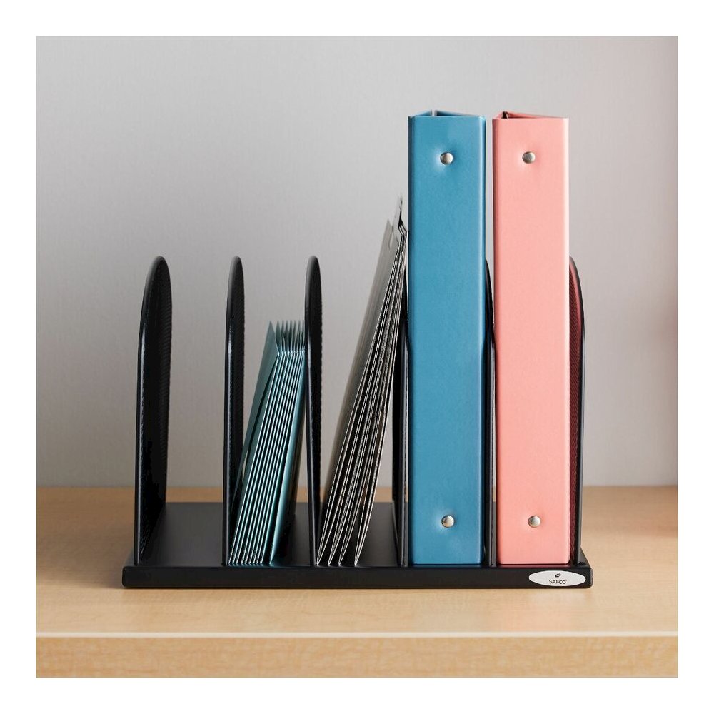 Safco Mesh Desk Organizers - 5 Compartment(s) - Compartment Size : 2" - 8.25" Height x 12.50" Width x 11.25" Depth - Desktop - Powder Coated - Black - Steel - 1 Each. Picture 7