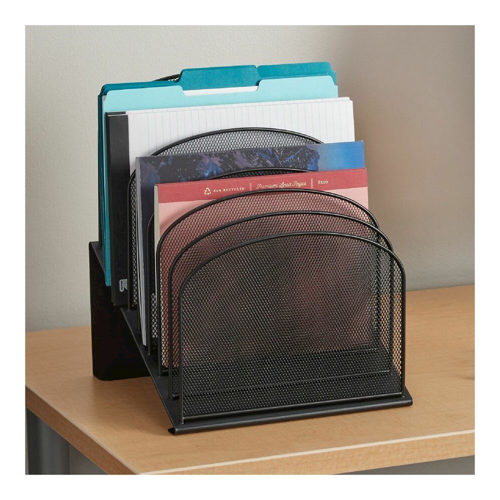 Safco Onyx Wire Mesh Desktop Organizer - 8 Compartment(s) - Compartment Size : 1" - 14" Height x 11.75" Width x 10.75" Depth - Desktop - Powder Coated - Black - Steel - 1 Each. Picture 8