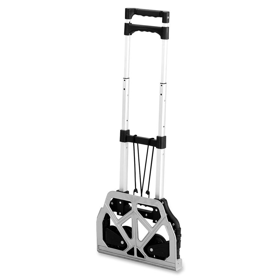Safco Stow-Away Hand Truck - Telescopic Handle - 110 lb Load Capacity - 4 Casters - 5" Caster Size - Aluminum - 16.25" Width x 25" Depth x 39.50" Height - Aluminum Frame - Silver, Black - 1 Each. Picture 2