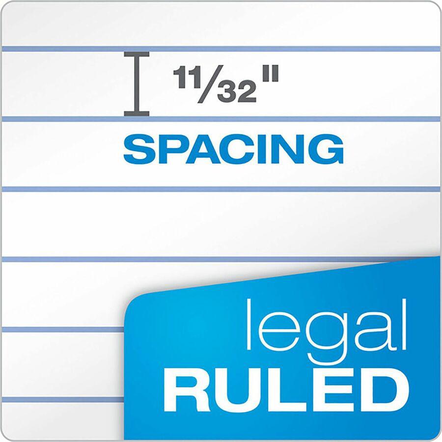 TOPS Second Nature Legal Rule Recycled Writing Pad - 50 Sheets - 0.34" Ruled - Red Margin - 15 lb Basis Weight - 8 1/2" x 11 3/4" Sheet Size - White Paper - Perforated, Resist Bleed-through, Easy Tear. Picture 2