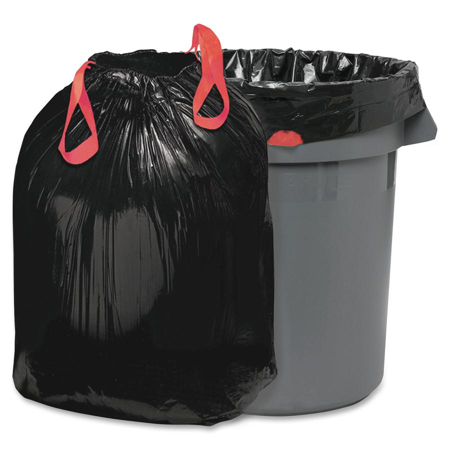 Berry Drawstring Trash Liners - Medium Size - 33 gal Capacity - 38" Length x 33.50" Width x 1.20 mil (30 Micron) Thickness - Drawstring Closure - Black - Resin - Office Waste - 1 Carton. Picture 2
