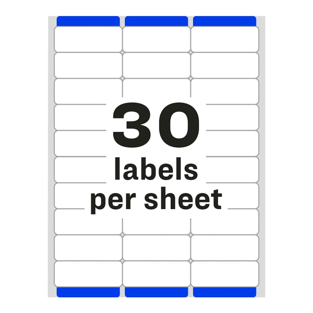Avery&reg; Easy Peel Address Labels - 1" Width x 2 5/8" Length - Permanent Adhesive - Rectangle - Laser - Matte - White - Paper - 30 / Sheet - 250 Total Sheets - 7500 Total Label(s) - 7500 / Box. Picture 4