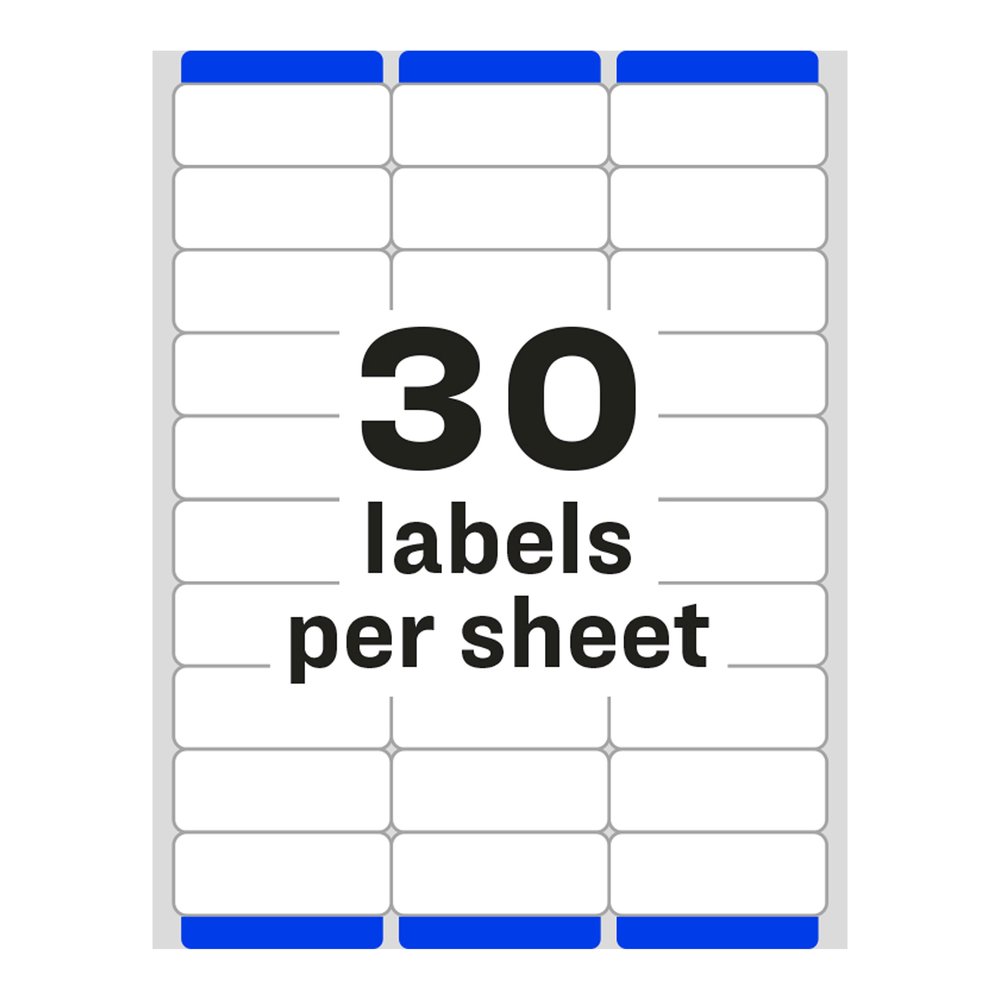 Avery&reg; Easy Peel White Inkjet Mailing Labels - 1" Width x 2 5/8" Length - Permanent Adhesive - Rectangle - Inkjet - Matte - White - Paper - 30 / Sheet - 100 Total Sheets - 3000 Total Label(s) - 30. Picture 4