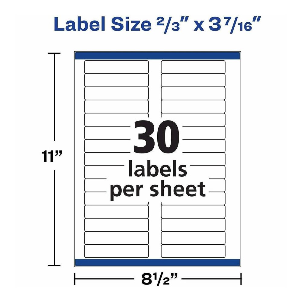 Avery&reg; File Folder Labels, 2/3" x 3-7/16" , 1,500 White Labels (5366) - x 2/3" Width x 3 7/16" Length - Permanent Adhesive - Rectangle - Laser, Inkjet - Matte - White - Paper - 30 / Sheet - 50 Tot. Picture 3