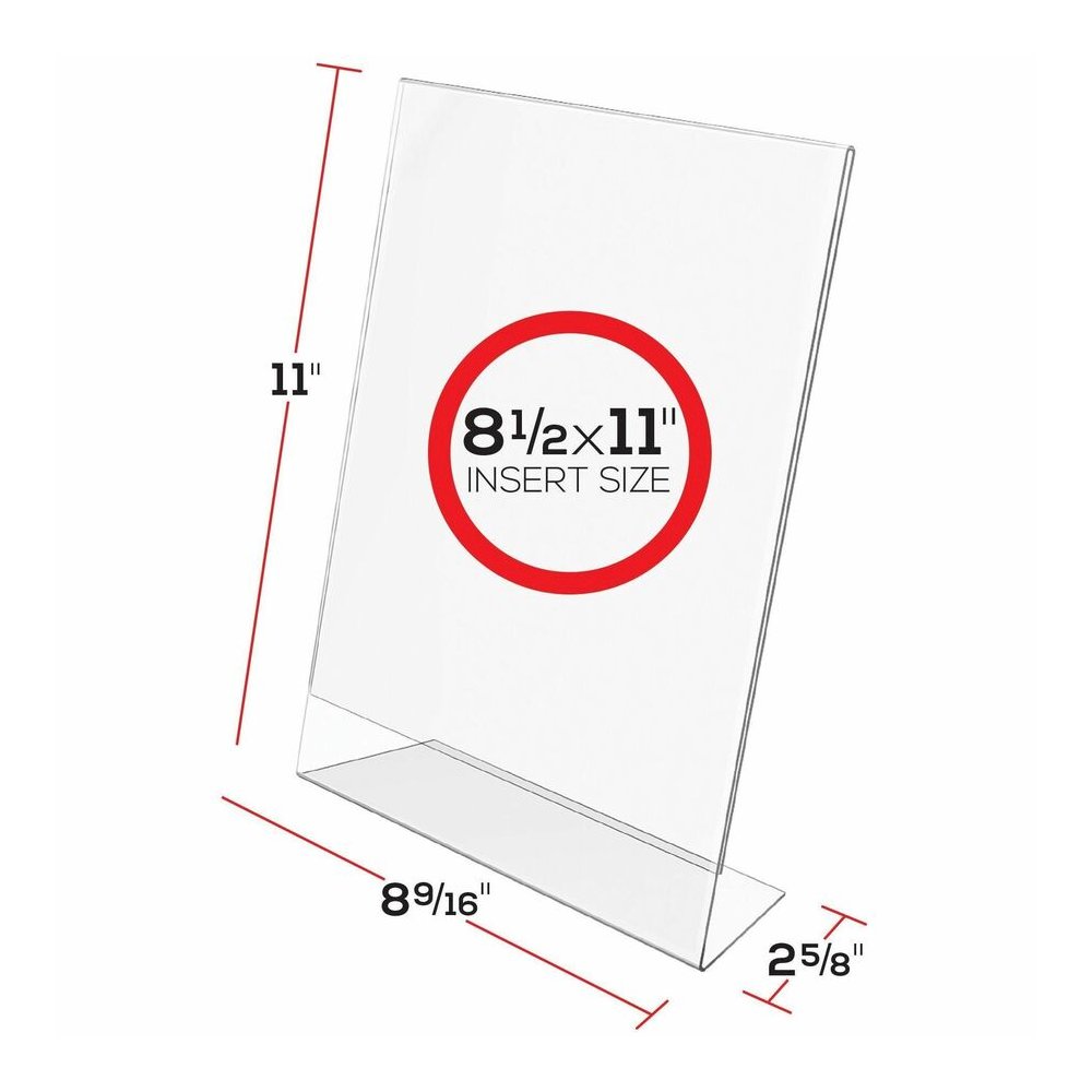 Deflecto Classic Image Slanted Sign Holder - 8.5" Width x 11" Height x 2.6" Depth - Rectangular Shape - Side-loading, Self-standing - Indoor, Outdoor - Plastic - Clear - 1 Each. Picture 10