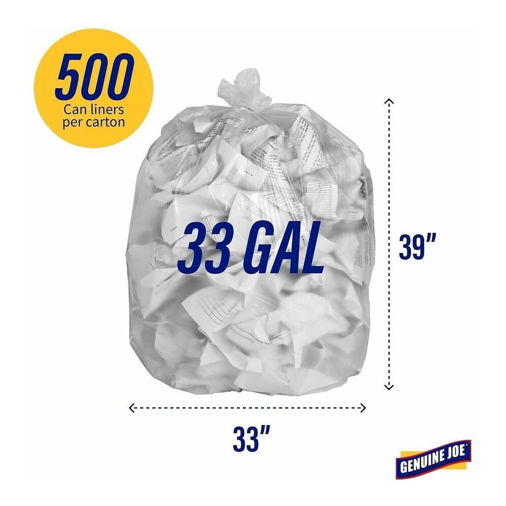 Genuine Joe Economy High-Density Can Liners - Medium Size - 33 gal Capacity - 39" Length x 33" Width x 0.35 mil (9 Micron) Thickness - High Density - Translucent - Resin - 500 / Carton. Picture 3