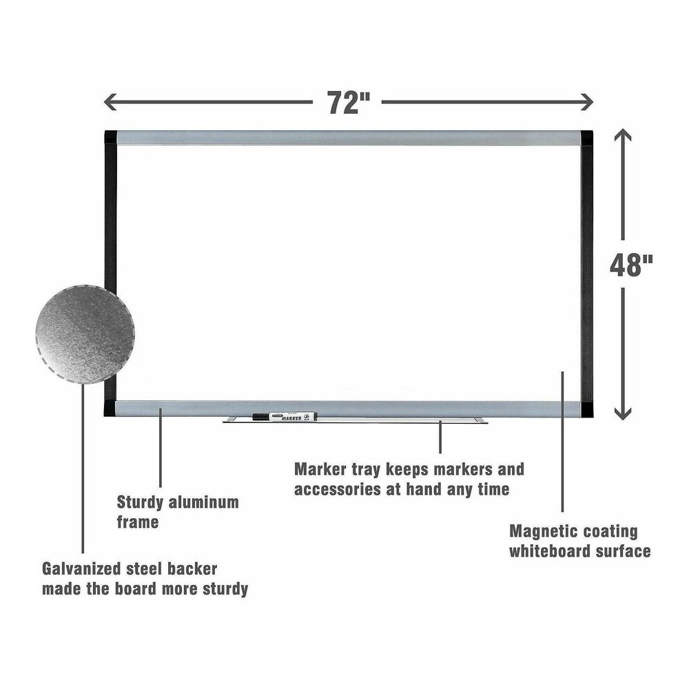 Lorell Signature Series Magnetic Dry-erase Markerboard - 72" (6 ft) Width x 48" (4 ft) Height - Coated Steel Surface - Silver, Ebony Frame - Magnetic - 1 Each. Picture 6