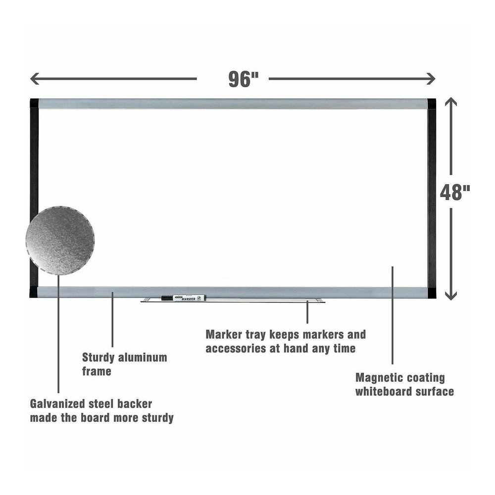 Lorell Signature Series Magnetic Dry-erase Markerboard - 96" (8 ft) Width x 48" (4 ft) Height - Coated Steel Surface - Silver, Ebony Frame - Magnetic - 1 Each. Picture 3