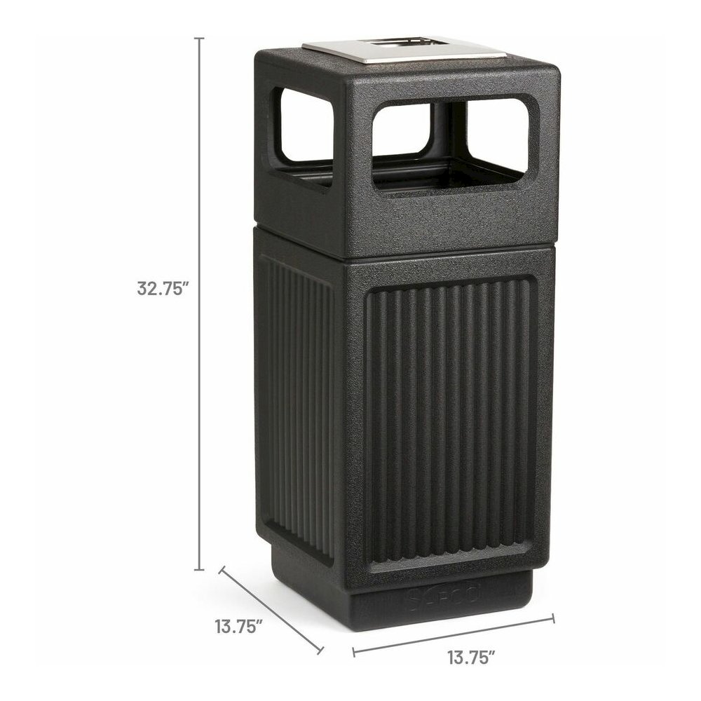Safco Recessed Panels Waste Receptacle - 15 gal Capacity - 32.8" Height x 13.8" Width x 13.8" Depth - Polyethylene - Black - 1 Each. Picture 11