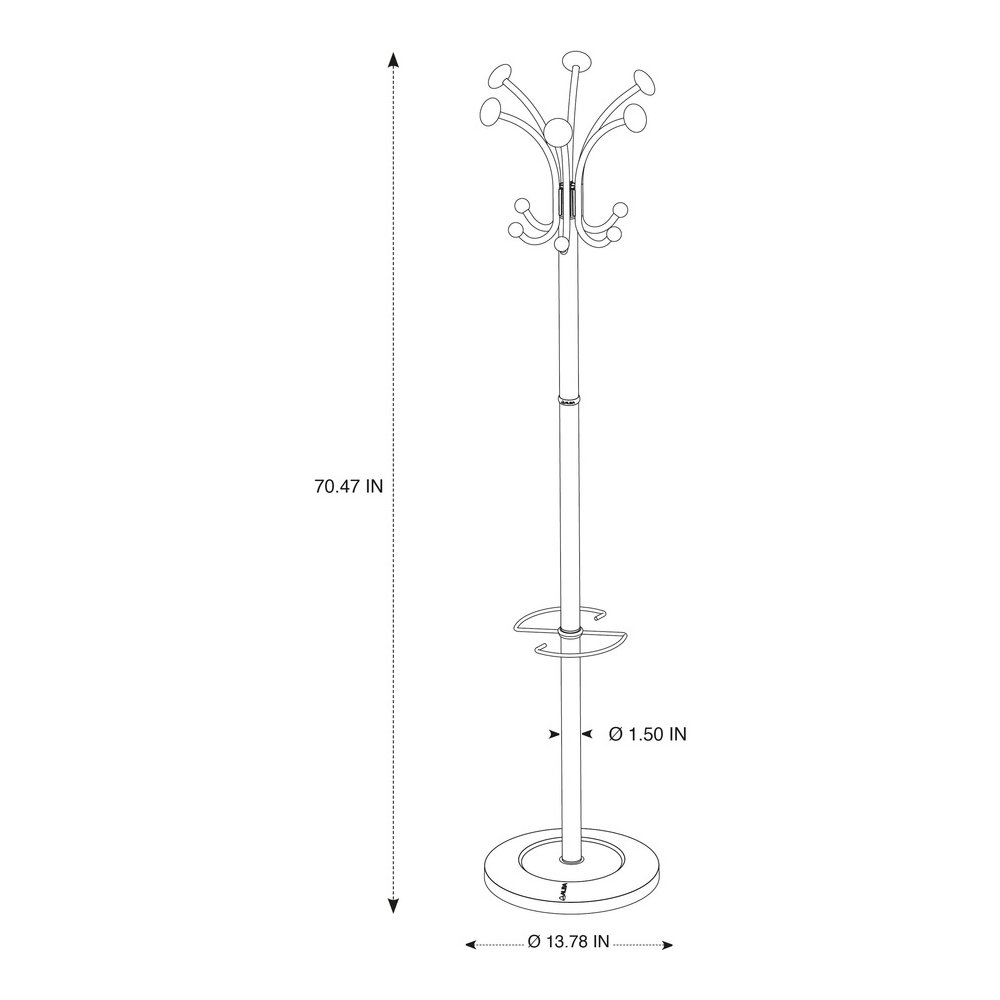 Alba Classic Coat Stand - 6 Hooks - 6 Pegs - 70.5" Height - for Garment, Clothes - Stainless Steel - 1 Each. Picture 6