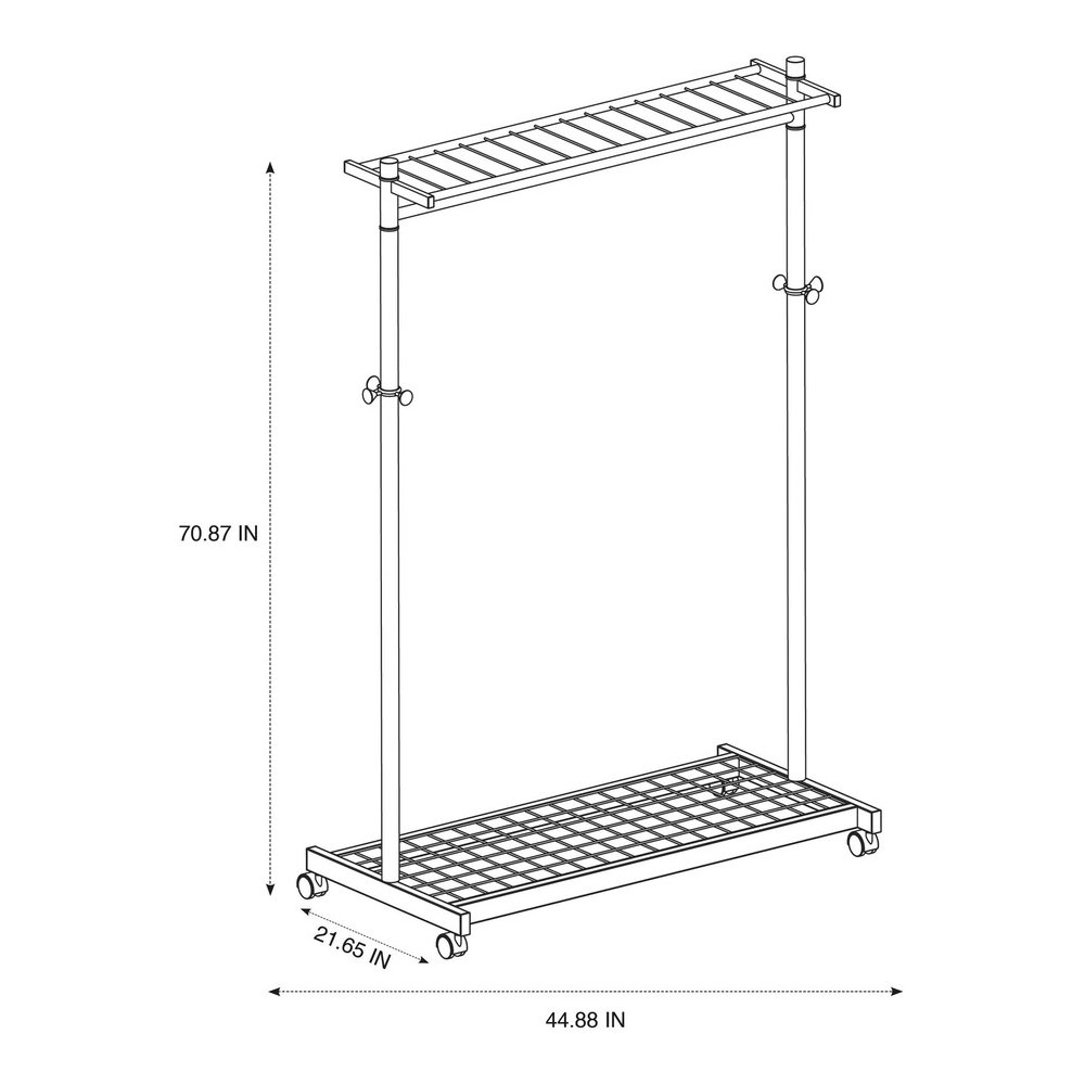 Alba 2-shelf Mobile Chrome Coat Rack - 36 x Hanger - 72" Height x 45" Width x 22" Depth - Hanging Hook, Built-in Wheels - Chrome - 1 Each. Picture 5