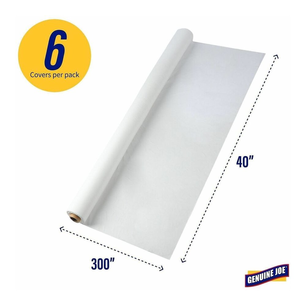 Genuine Joe Banquet-Size Plastic Tablecover - 300 ft Length x 40" Width - Plastic - White - 1 Roll. Picture 6