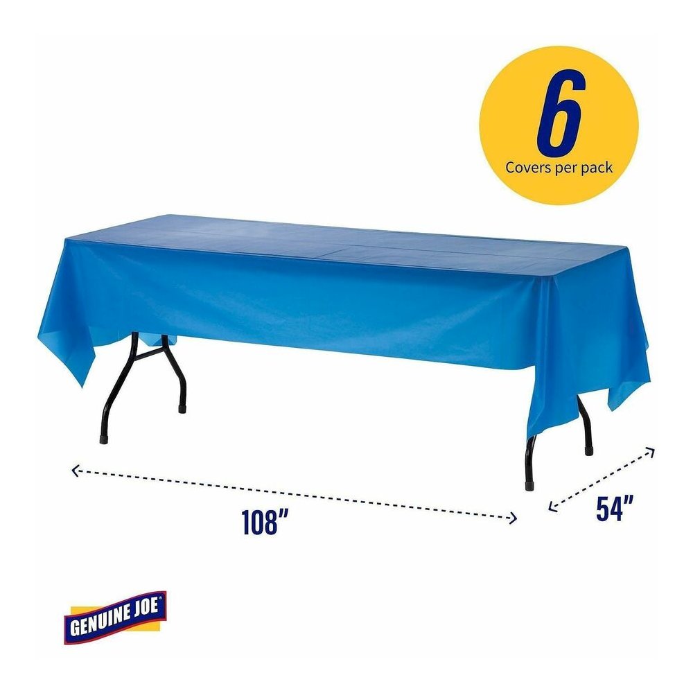 Genuine Joe Plastic Rectangular Table Covers - 108" Length x 54" Width - Plastic - Blue - 6 / Pack. Picture 7