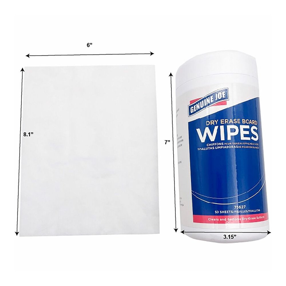 Genuine Joe Dry Erase Board Cleaning Wipes - 5.90" Width x 8.25" Length - Used as Shadow Remover, Ghost Remover - Non-toxic, Low Odor - White - 50/Tub - 1 Each. Picture 6