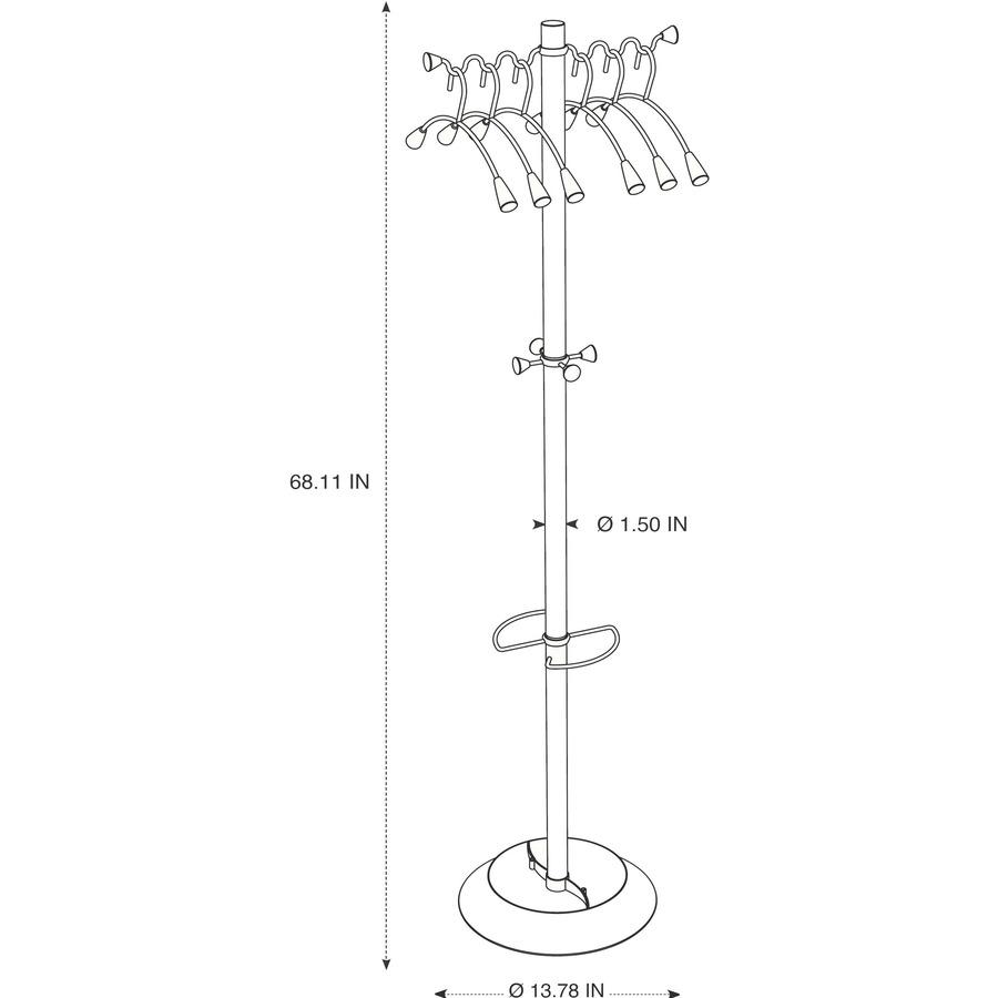 Alba Coat Tree Costumer - 4 Hooks - 6 Hangers - 2 Pegs - for Garment - Wood, Metal - Chrome - 1 Each. Picture 6