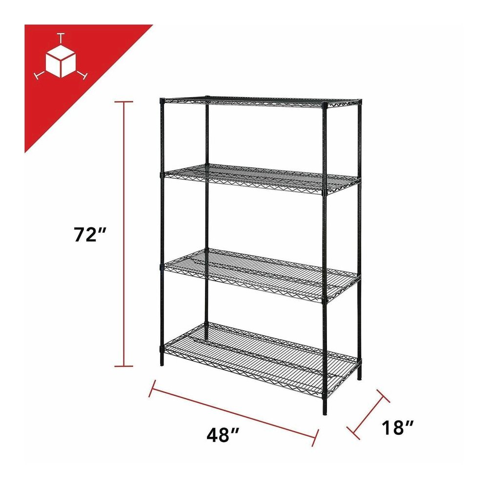 Lorell Industrial Wire Shelving - 48" Width x 24" Depth x 72" Height - 4 x Shelf(ves) - 4000 lb Load Capacity - Black - Steel. Picture 4