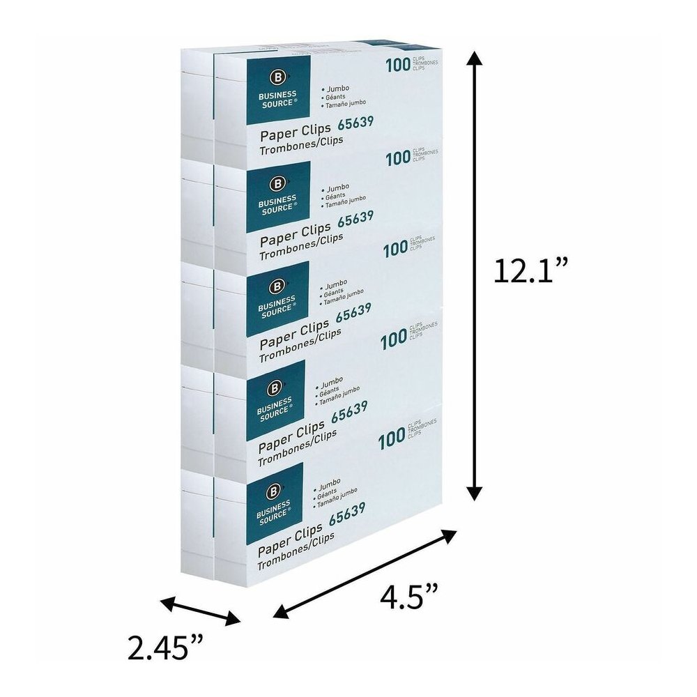 Business Source Paper Clips - Jumbo - Silver - Steel - 100/Box - 10 / Pack. Picture 4
