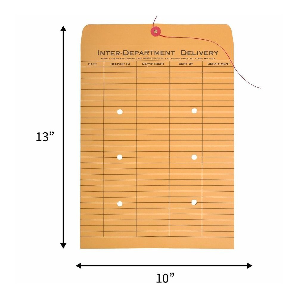 Business Source 2-sided Inter-Department Envelopes - Inter-department - 10" Width x 13" Length - 28 lb - String/Button - Kraft - Kraft - 100 / Box. Picture 4