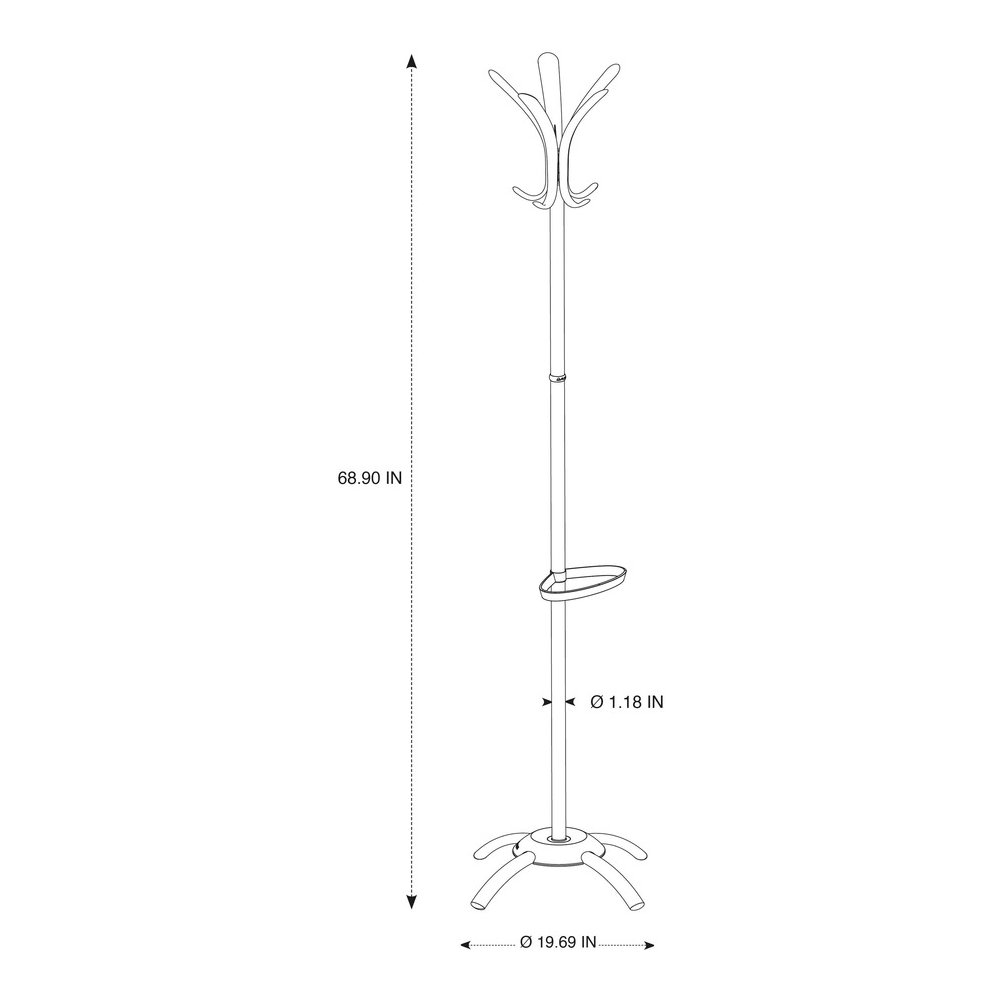 Alba Black Coat Stand - 10 Pegs - 68.9" Height x 19.7" Width - for Coat, Umbrella, Clothes - Metal - Black - Powder Coated - 1 Each. Picture 5