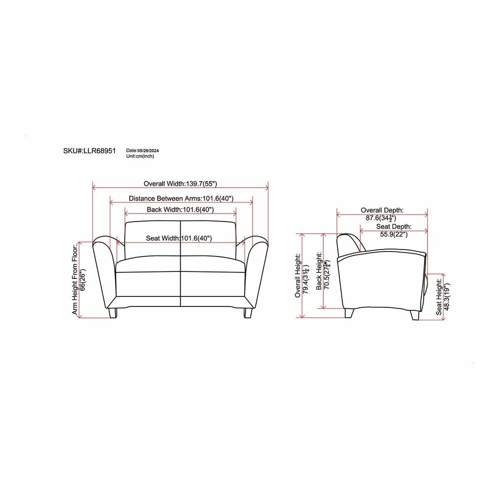 Lorell Accession Reception Loveseat - 55" x 34.5" x 31.3" Overall Dimension - Leather Black Seat - Leather Black Back - 1 Each. Picture 9