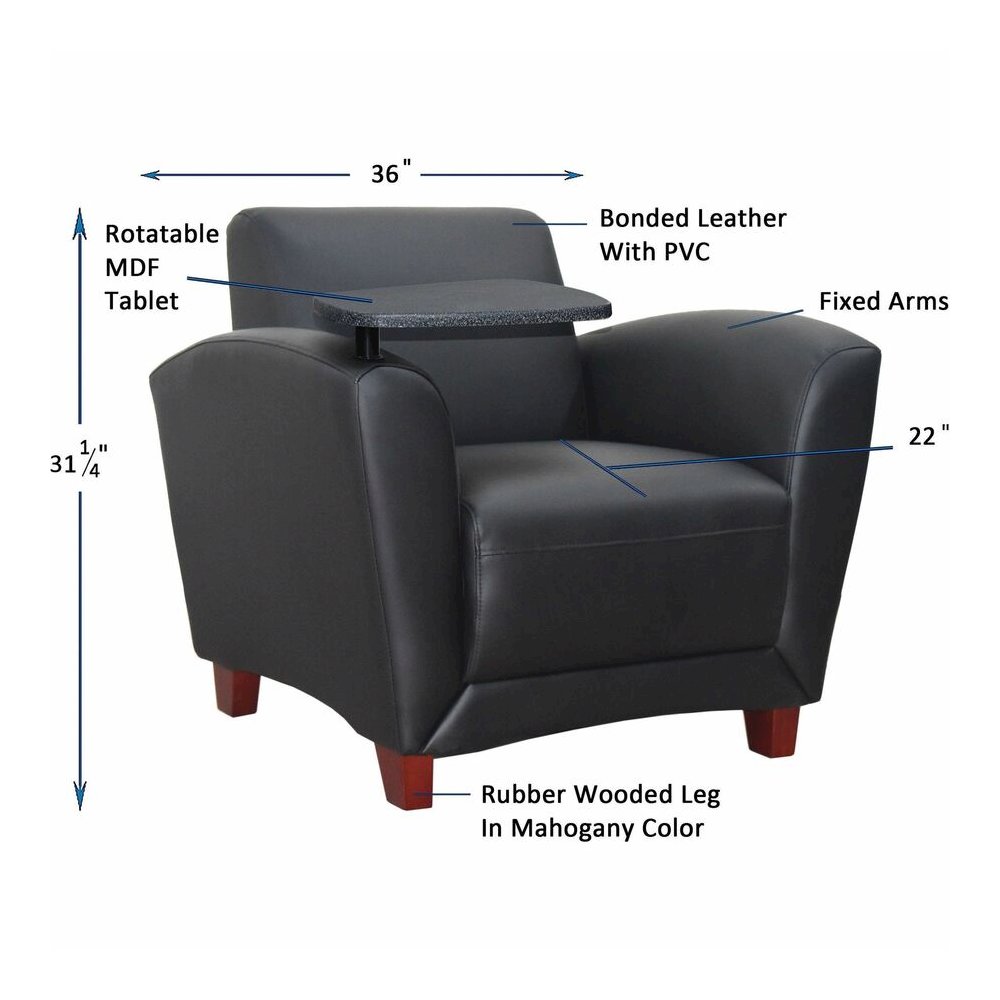Lorell Accession Club Chair with Tablet Tray - Black Seat Color - Leather Seat Material - Four-legged Base - 1 Each. Picture 8