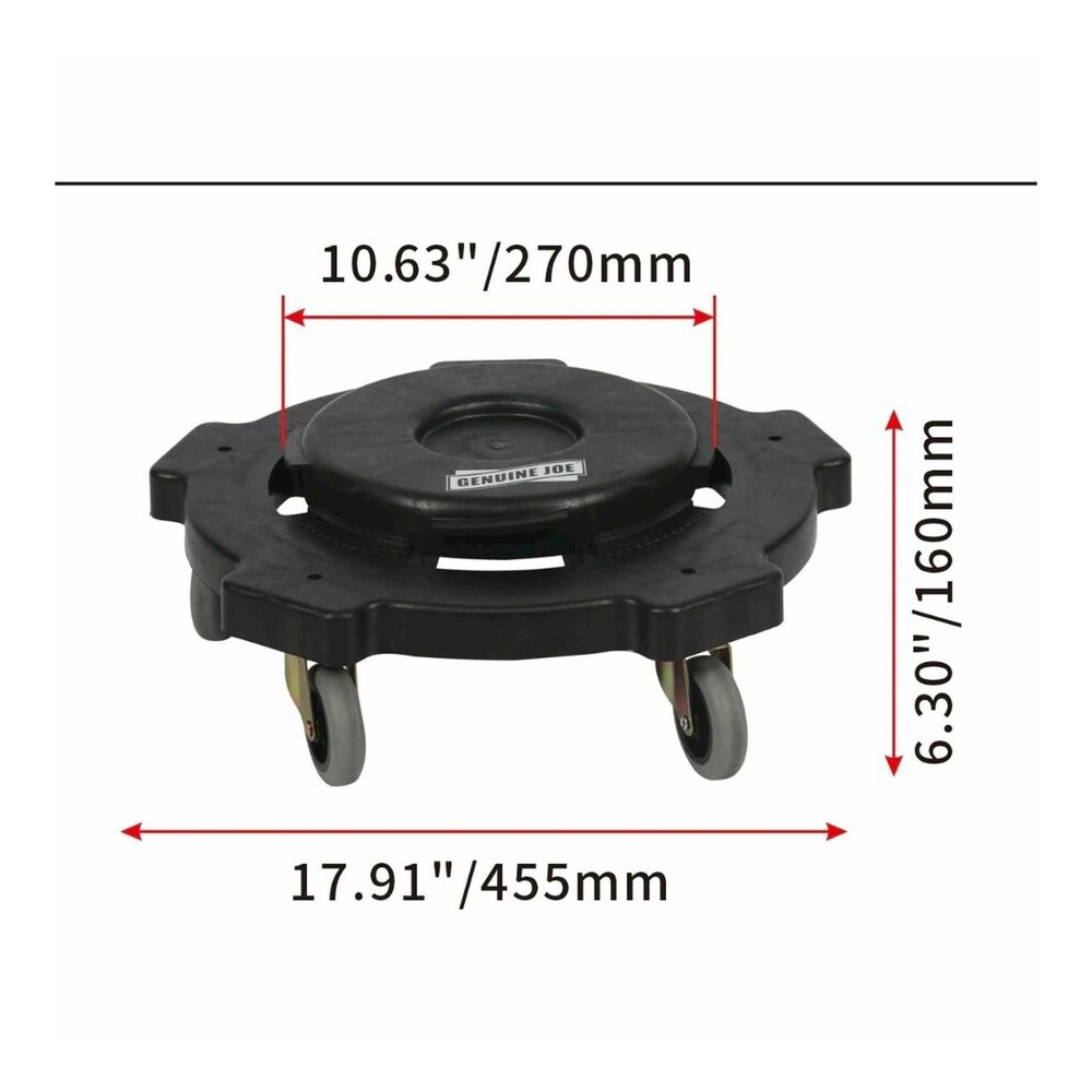 Genuine Joe 17.9" Round Dolly - 5 Casters - 3" Caster Size - Resin - 6.30" Height - Black - 1 Each. Picture 7