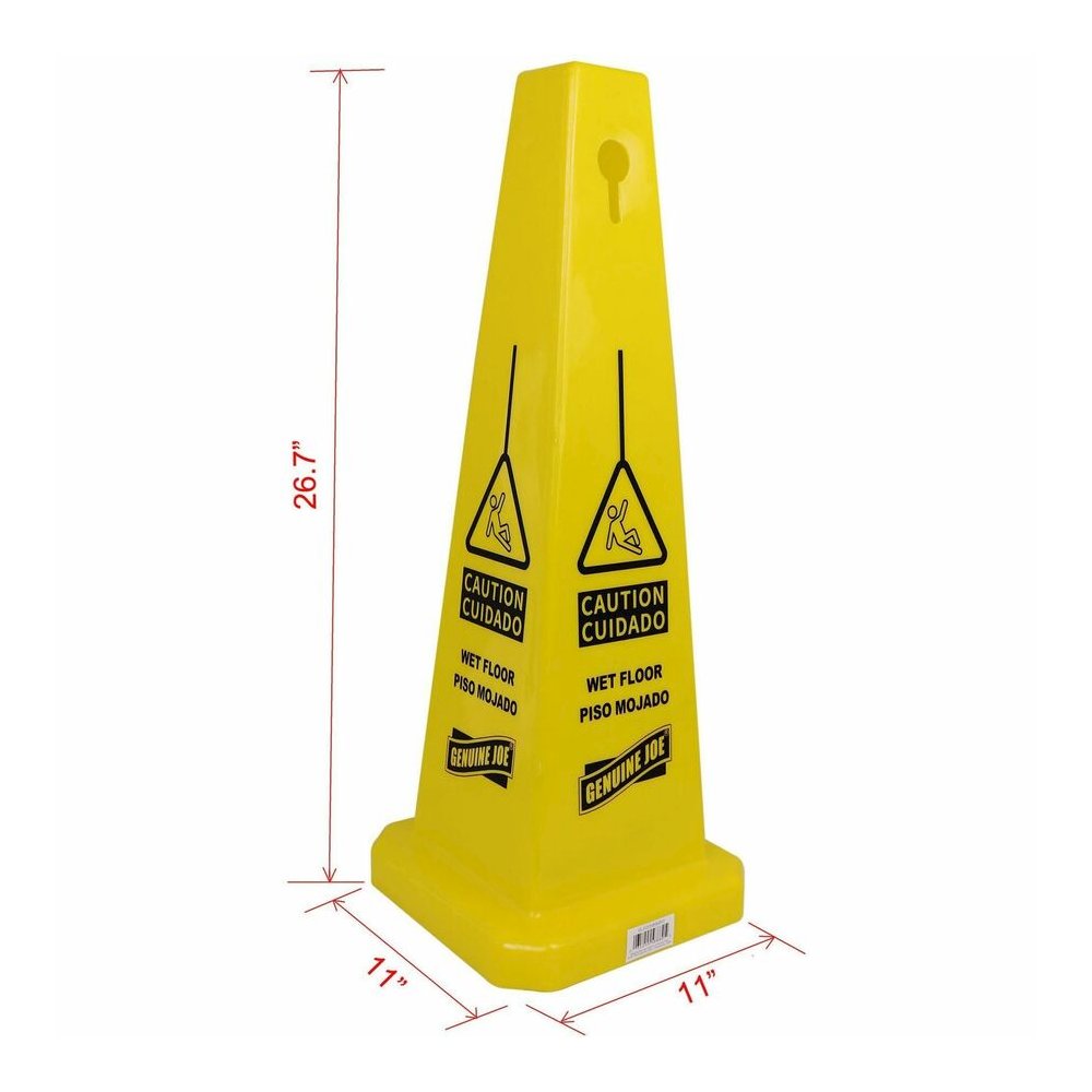 Genuine Joe Bright 4-sided Caution Safety Cone - English, Spanish - 10" Width x 24" Height x 10" Depth - Cone Shape - Stackable - Industrial - Polypropylene - Yellow - 1 Each. Picture 7
