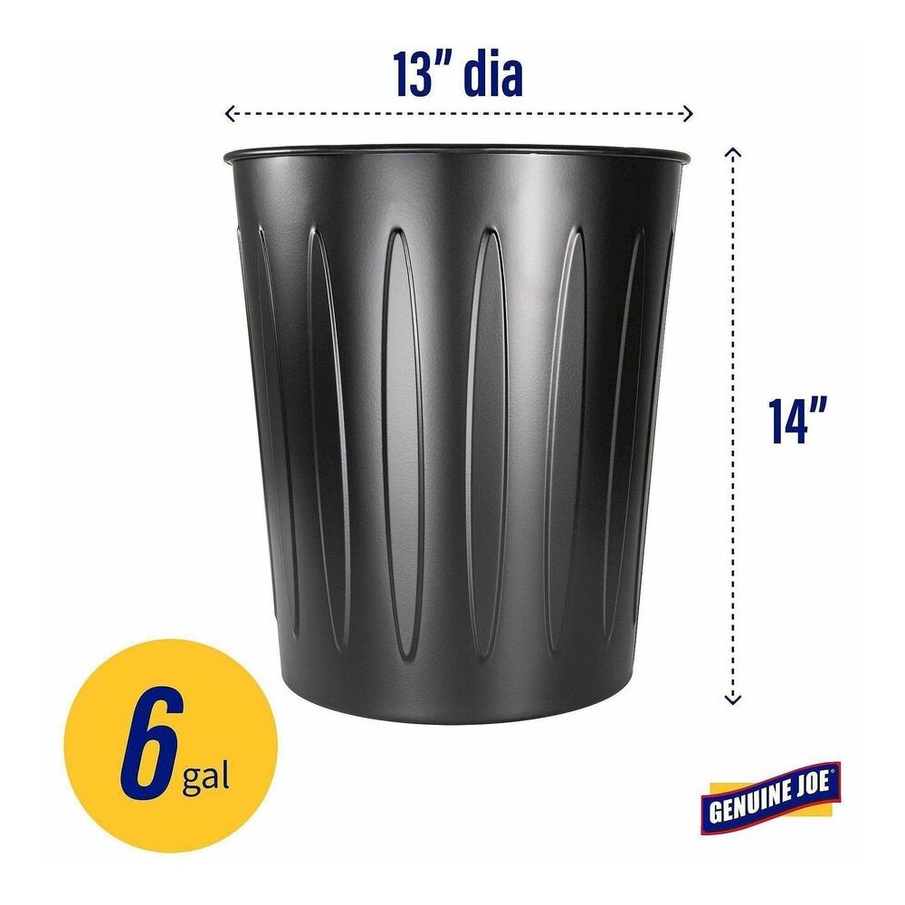 Genuine Joe 6-gallon Fire-safe Trash Can - 6 gal Capacity - Fire-Safe, Sturdy - 14" Height x 13" Diameter - Metal, Steel - Black - 1 Each. Picture 6