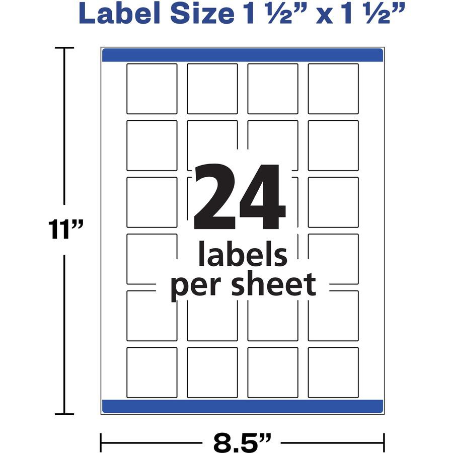 Avery&reg; Matte White Square Labels1½" x 1½" - 1 1/2" Width x 1 1/2" Length - Permanent Adhesive - Square - Laser, Inkjet - Matte White - Paper - 24 / Sheet - 25 Total Sheets - 600 Total Label(s) - 6. Picture 3